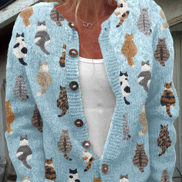 Marguerite — Cozy Artistic Cat Print Knit Cardigan