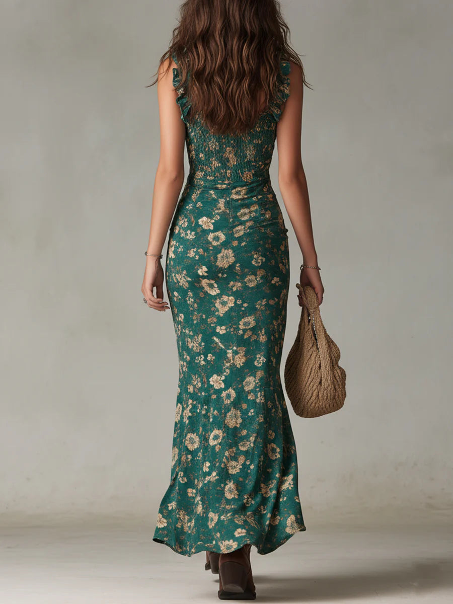 Flora Bohemian Maxi Dress — Floral Print with Ruffled Sleeves