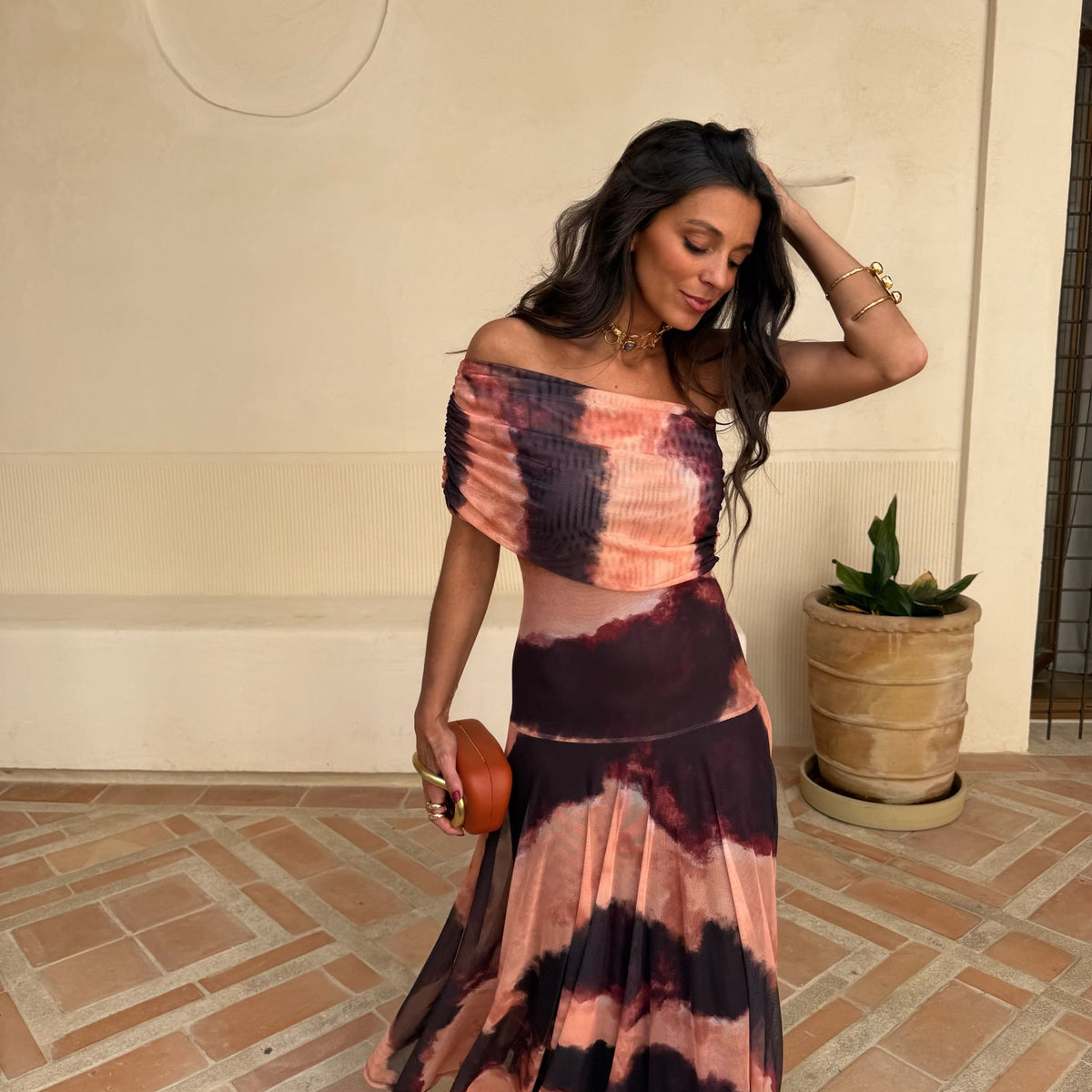 Marisol – Off-Shoulder Draped Tulle Maxi Dress