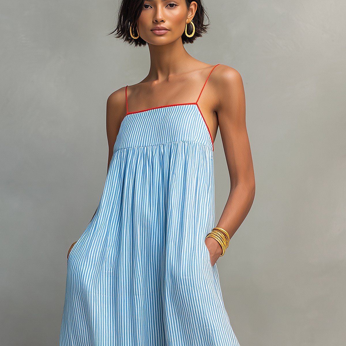 Noelle – Striped Maxi Dress with Contrast Trim