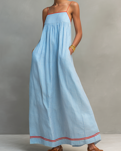 Noelle – Striped Maxi Dress with Contrast Trim