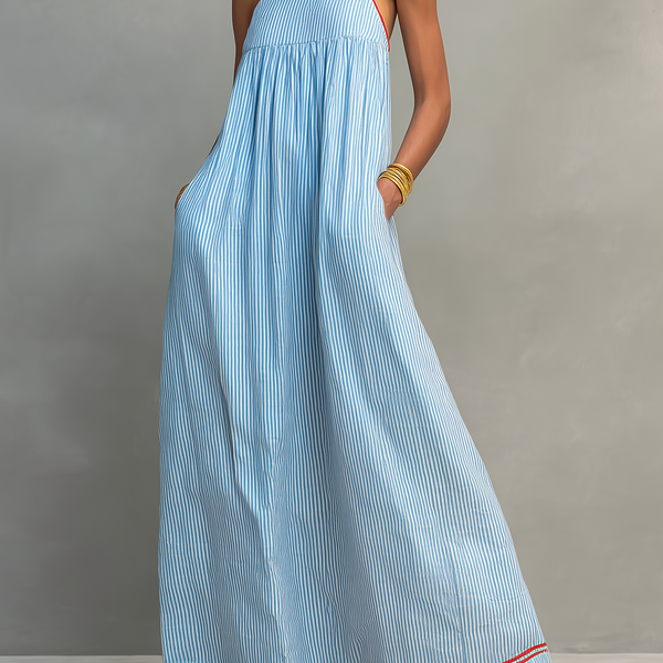 Noelle – Striped Maxi Dress with Contrast Trim
