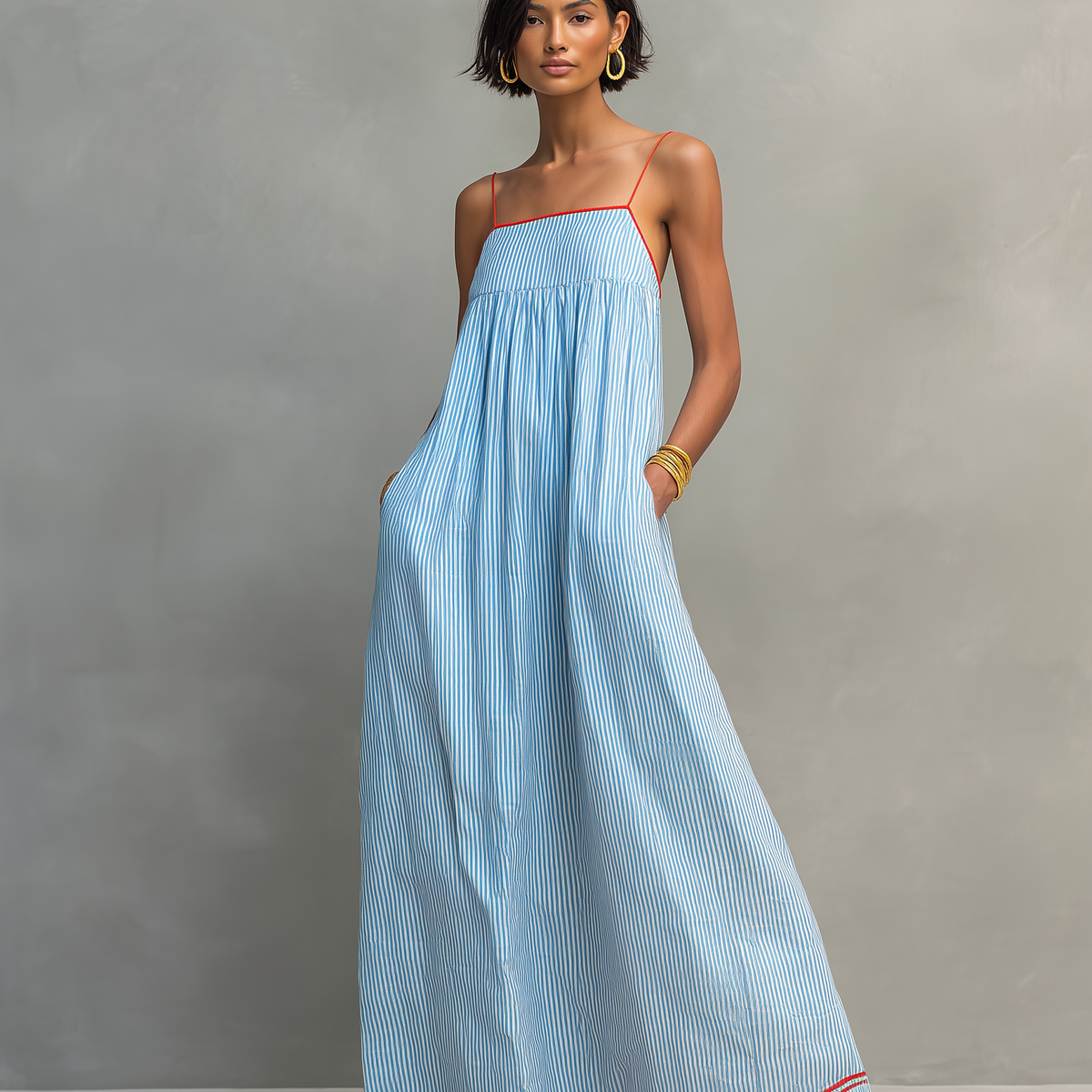 Noelle – Striped Maxi Dress with Contrast Trim