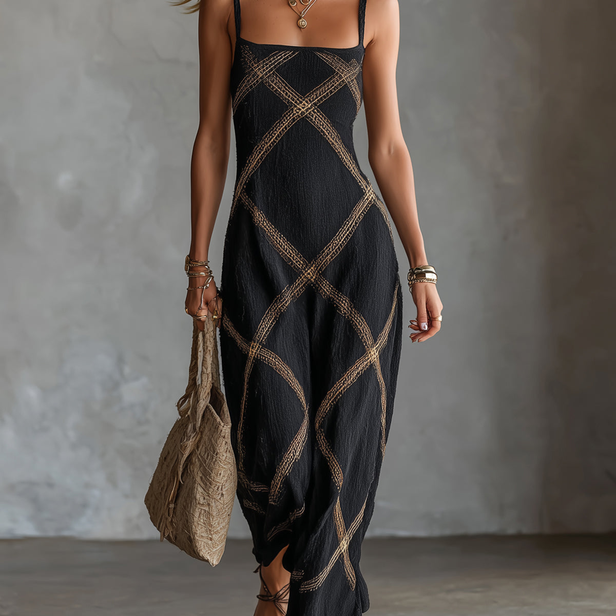Vittoria - Black Camel Geometric Dress
