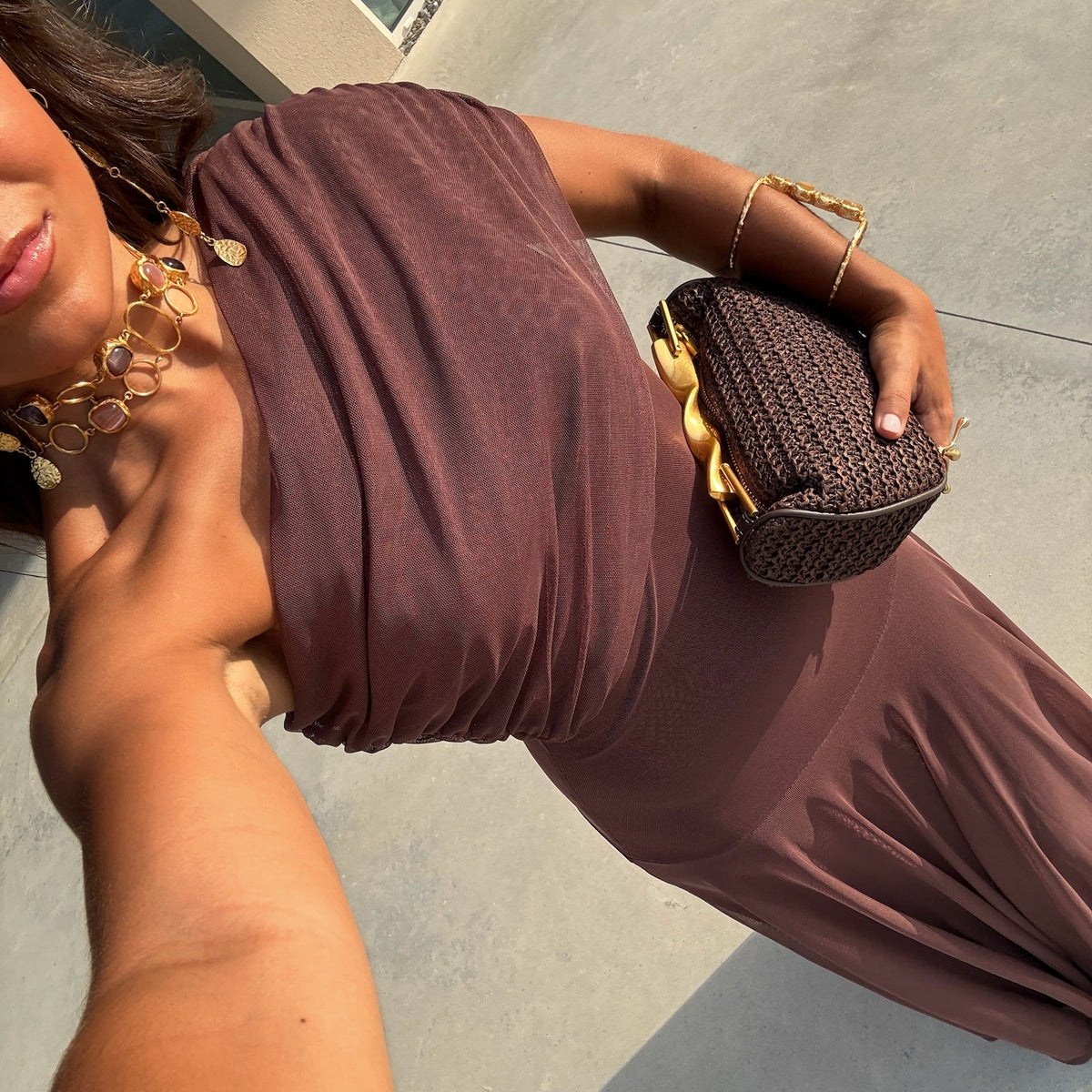 Marisol – Off-Shoulder Draped Tulle Maxi Dress