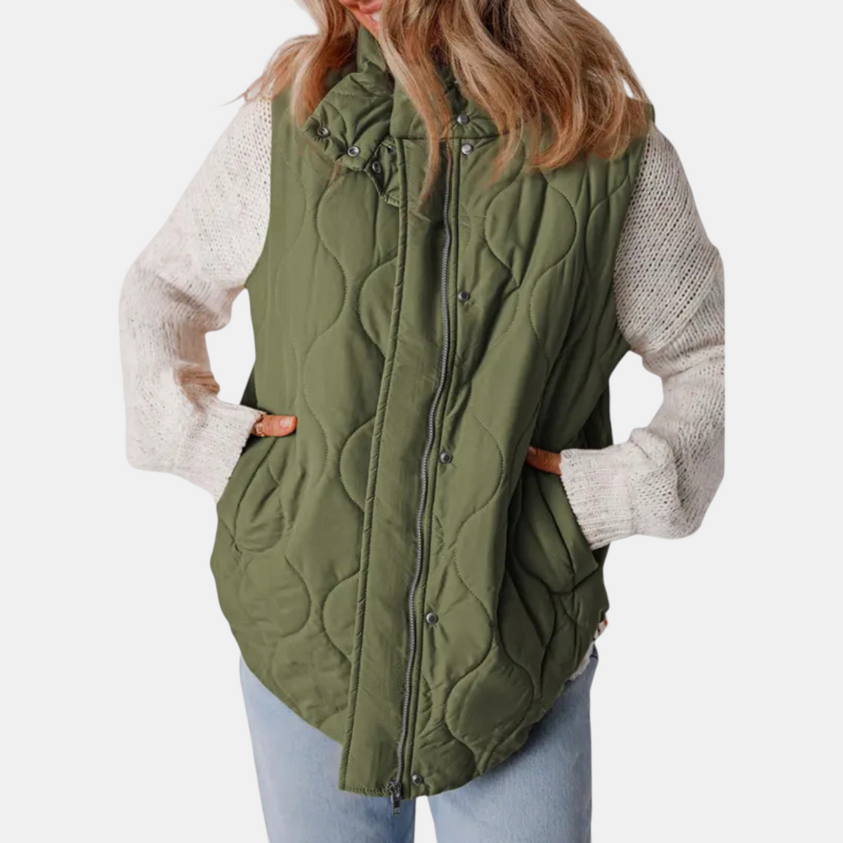 Talia — Quilted Wave-Stitch Puffer Vest