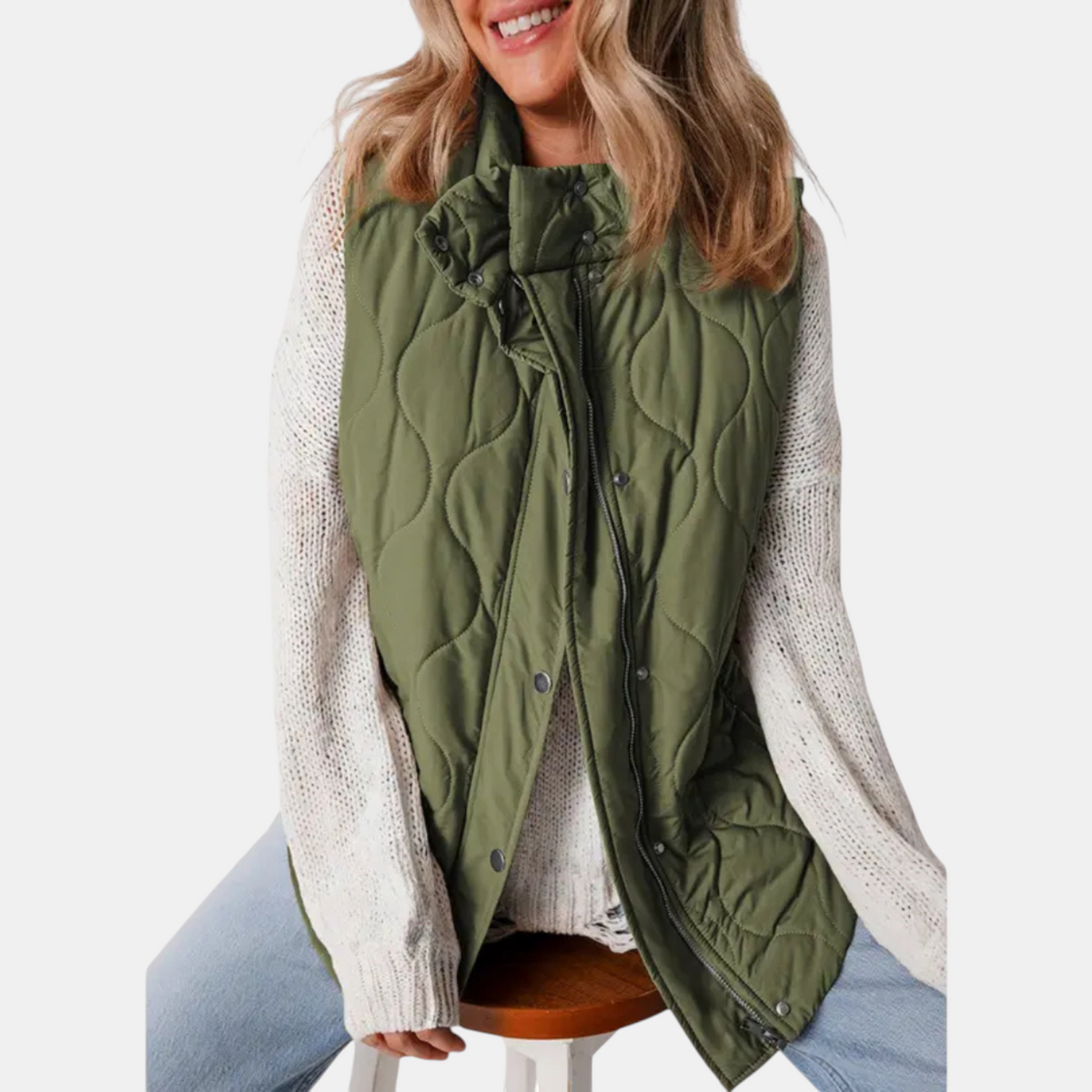 Talia — Quilted Wave-Stitch Puffer Vest