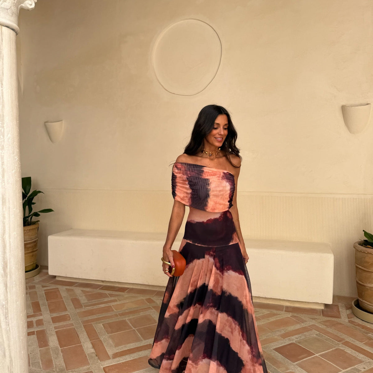 Marisol – Off-Shoulder Draped Tulle Maxi Dress
