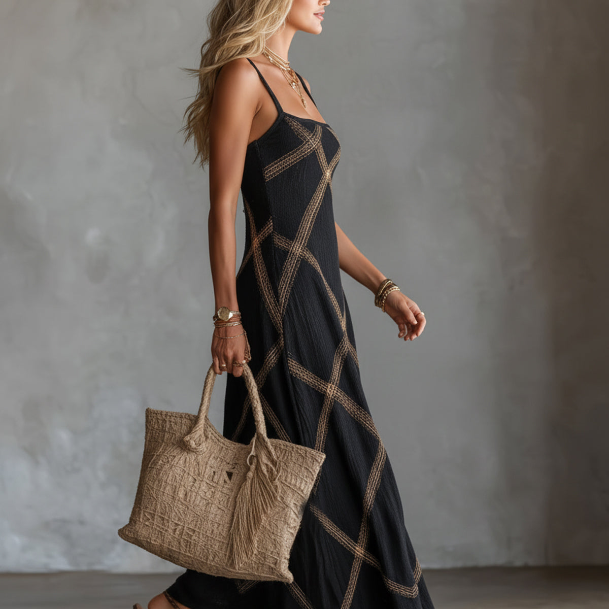 Vittoria - Black Camel Geometric Dress