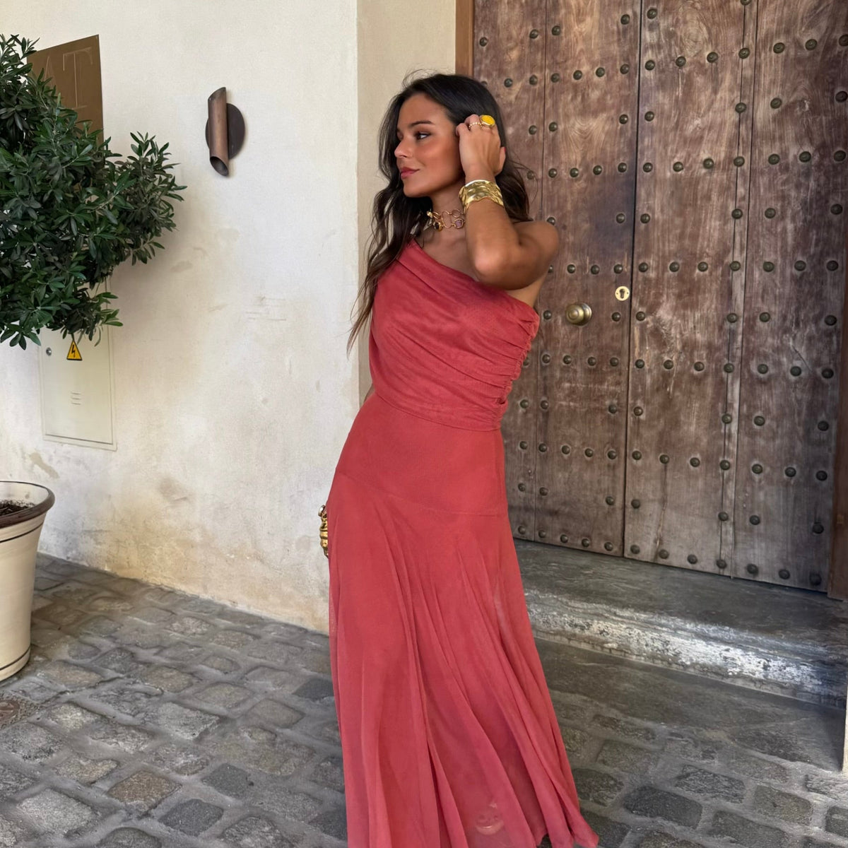 Marisol – Off-Shoulder Draped Tulle Maxi Dress