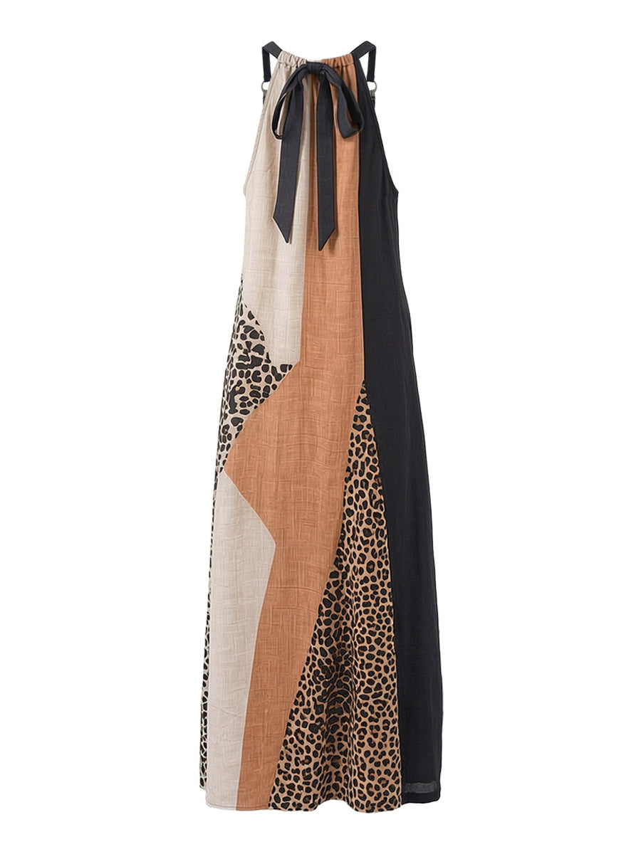 Lucia - Maxi Halter Dress with Leopard Print and Asymmetric Inserts