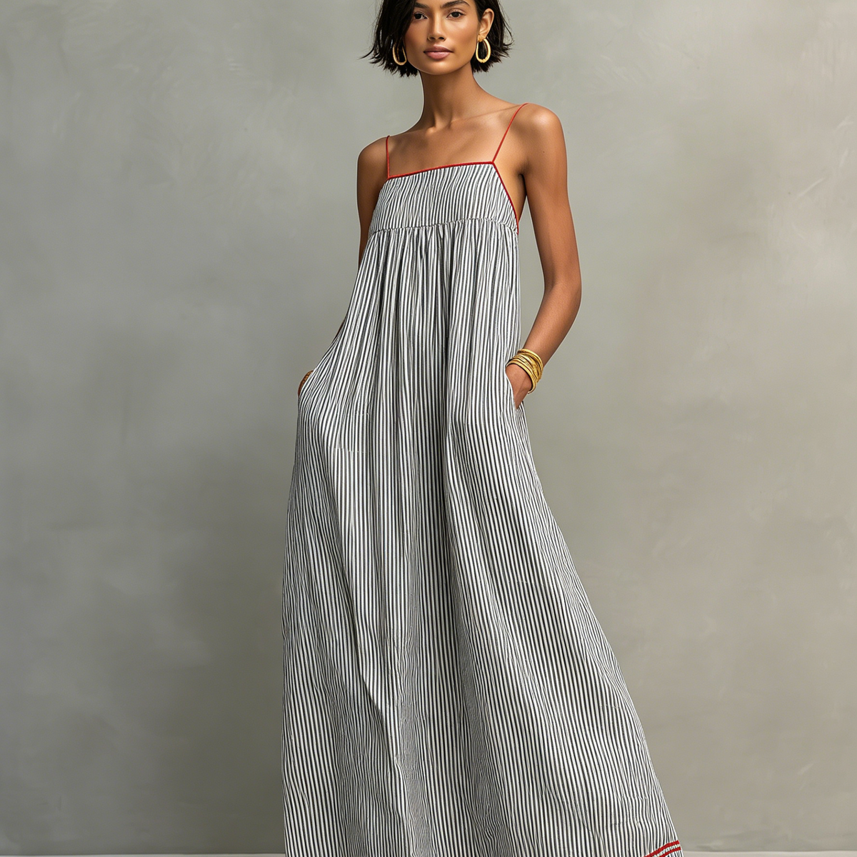 Noelle – Striped Maxi Dress with Contrast Trim