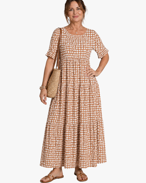 Iris - Elegant Midi Dress with Short Sleeves