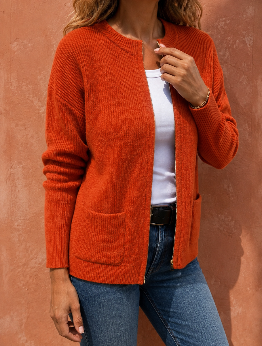 Maeve – Cozy Zip-Front Knit Cardigan