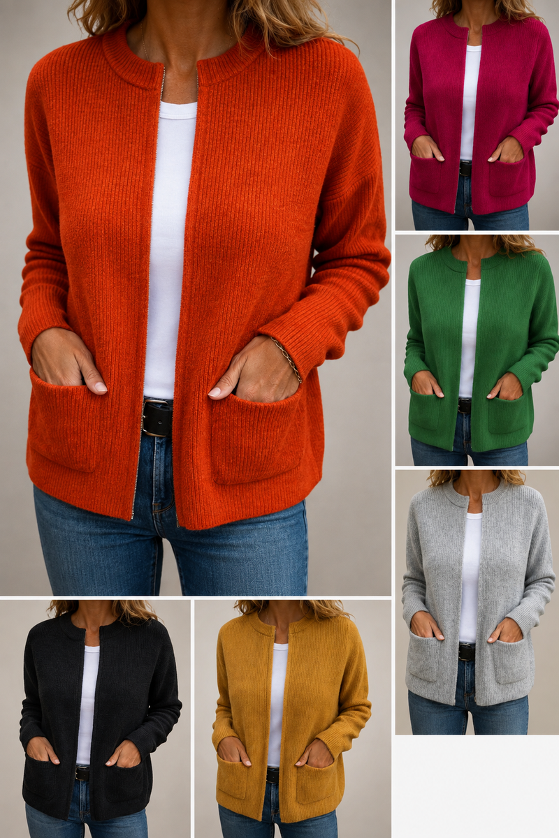Maeve – Cozy Zip-Front Knit Cardigan