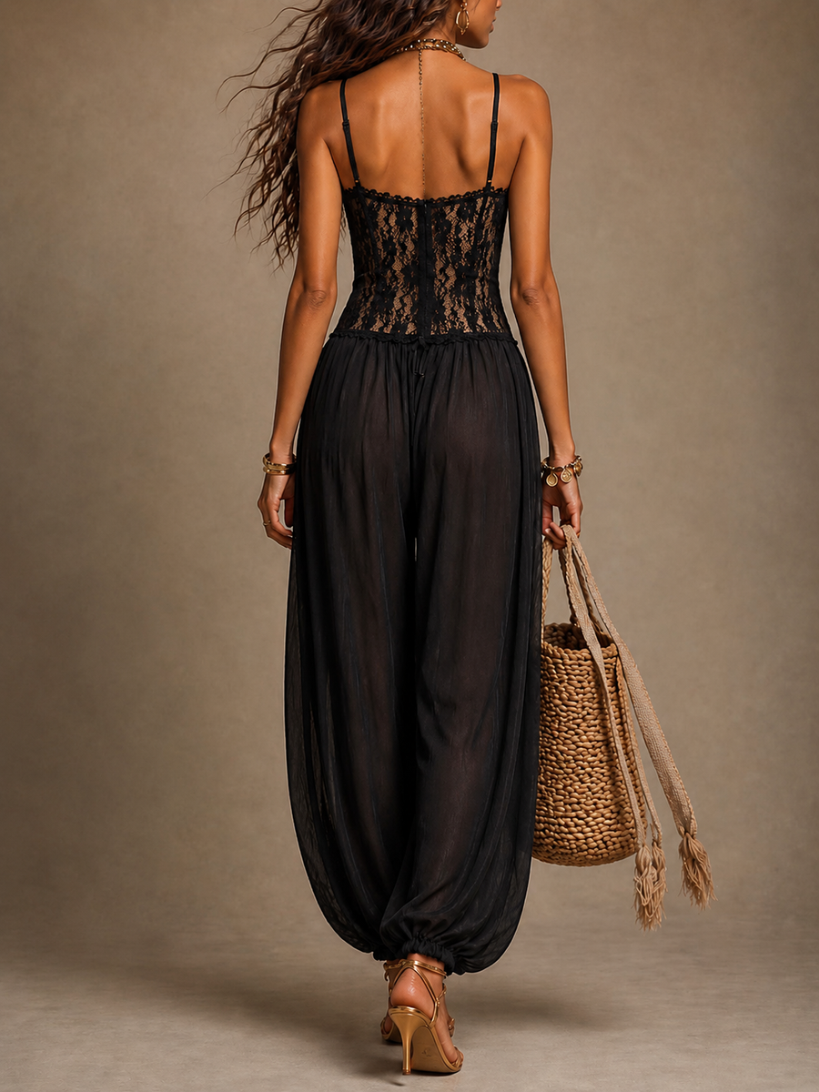 Laia - Flowy Lace Halter Jumpsuit
