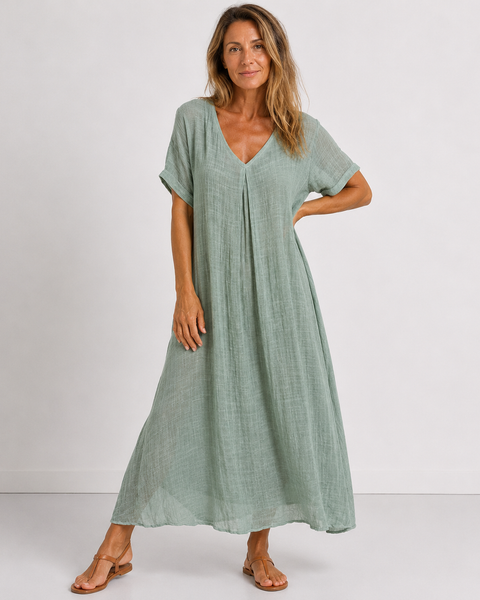 Flowing Maxi Dress — Feminine Cut with V-Neckline