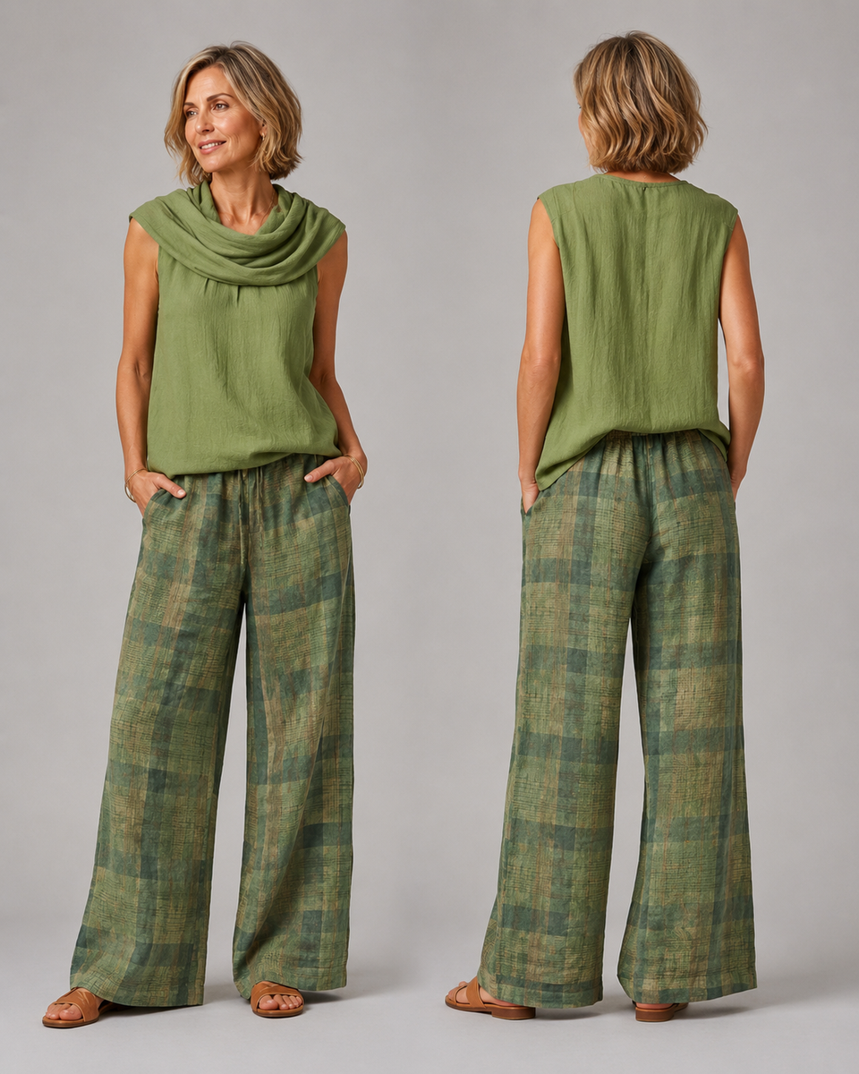 Bruna – Draped Top & Wide-Leg Trousers Set