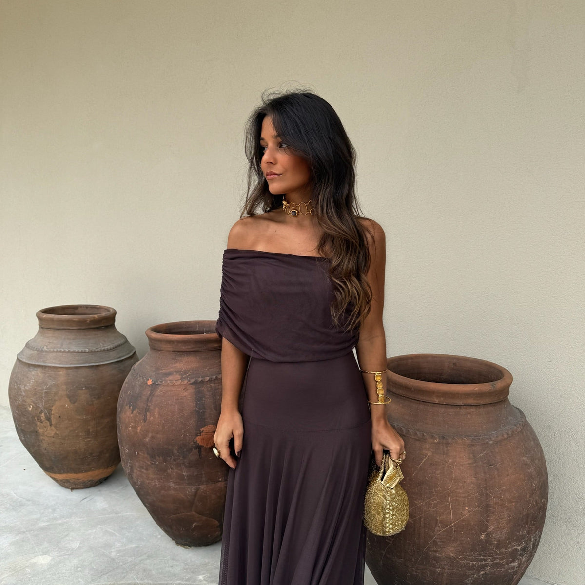 Marisol – Off-Shoulder Draped Tulle Maxi Dress