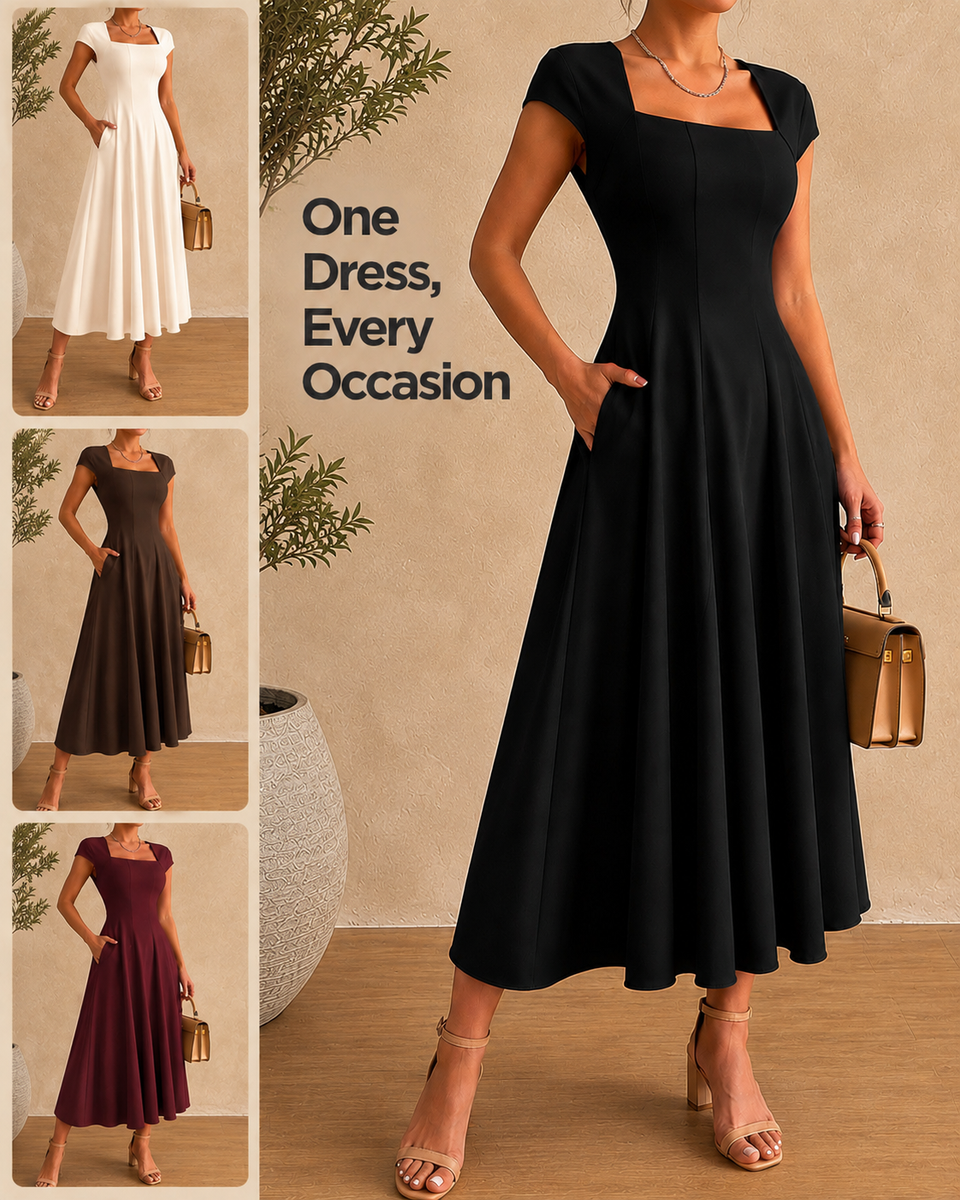 Laura - Square-Neck A-Line Midi Dress