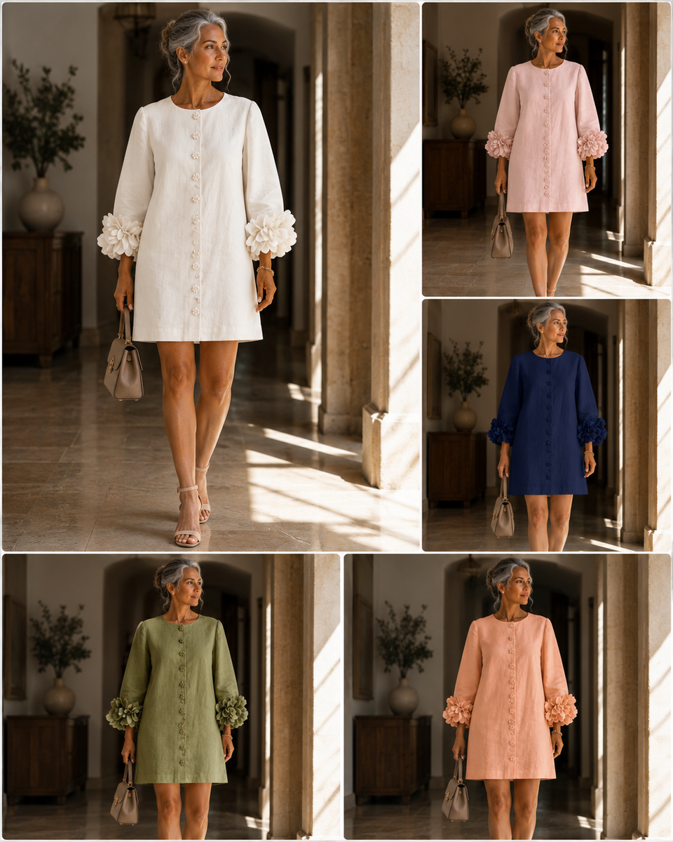 Alessia – Linen-Look Mini Dress with Puff Sleeves