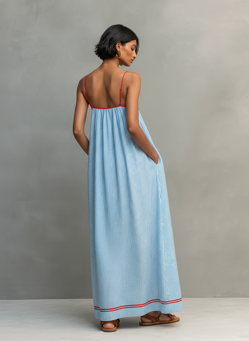Noelle – Striped Maxi Dress with Contrast Trim