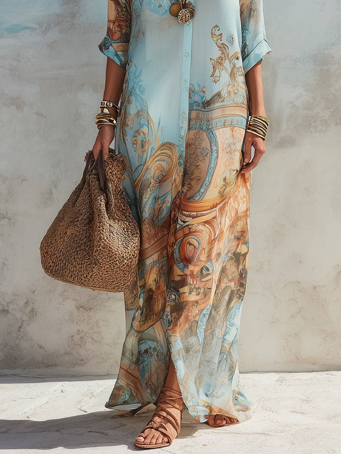 Serena Shirt Dress — Flowing Mediterranean Print