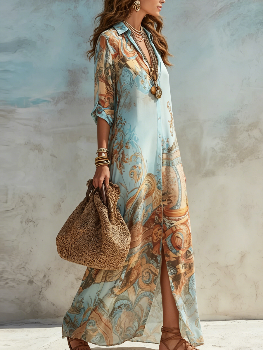 Serena Shirt Dress — Flowing Mediterranean Print