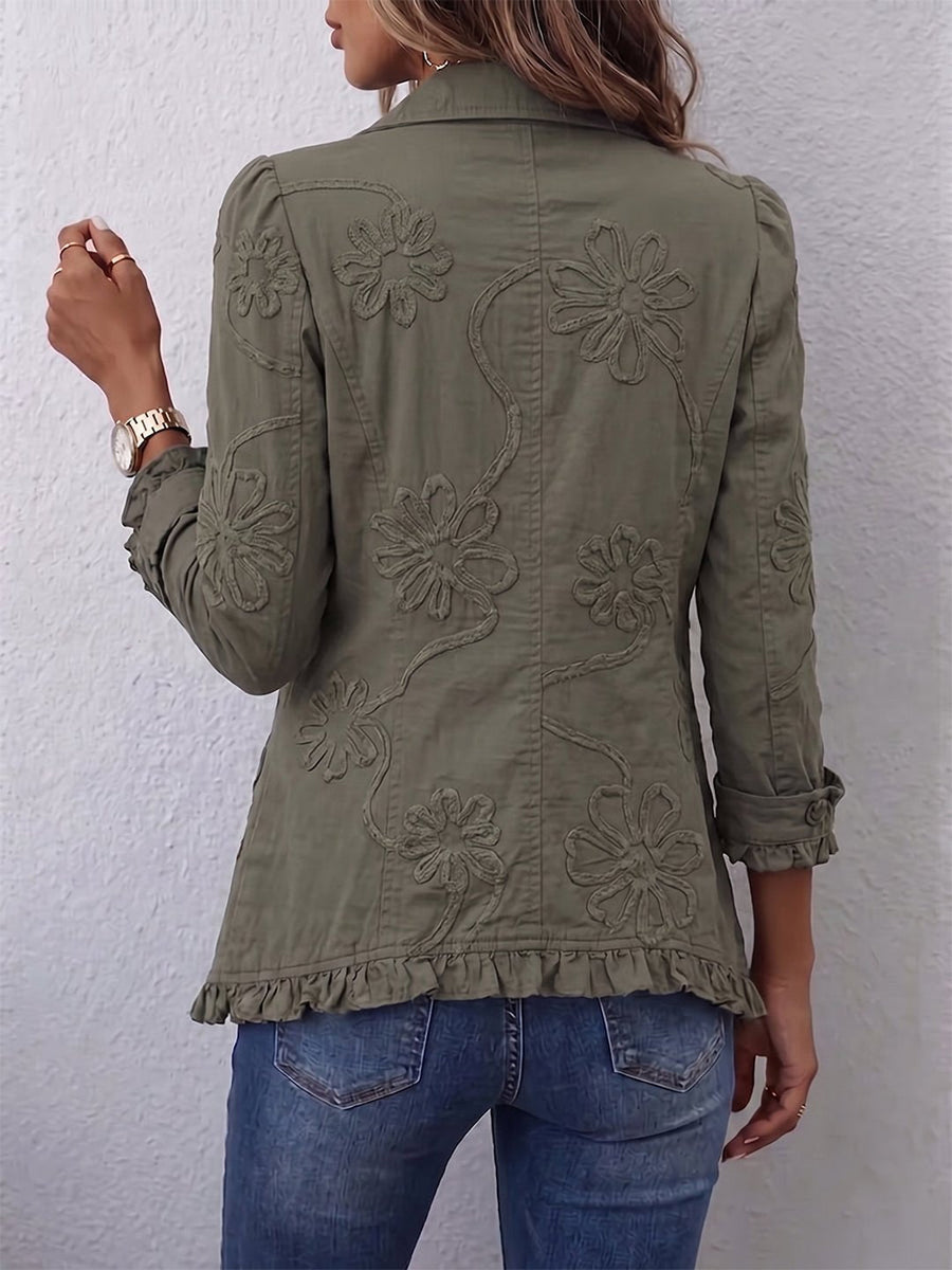 Vanita — Boho-Chic Floral Embroidered Ruffle-Trim Jacket