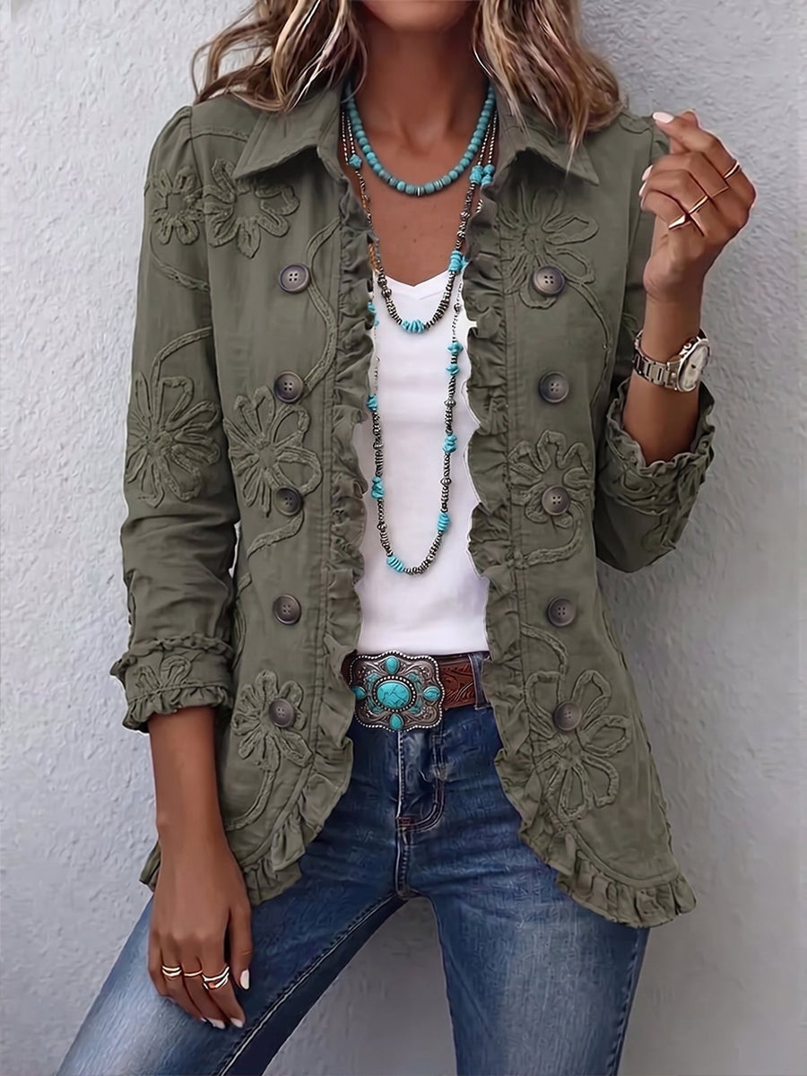 Vanita — Boho-Chic Floral Embroidered Ruffle-Trim Jacket