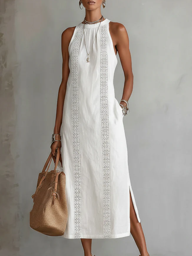 Carlotta – Midi Sleeveless Dress with Lace Detail
