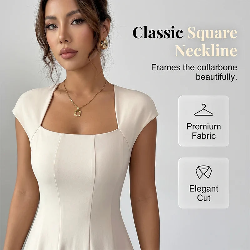 Laura - Square-Neck A-Line Midi Dress