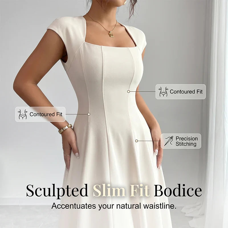 Laura - Square-Neck A-Line Midi Dress