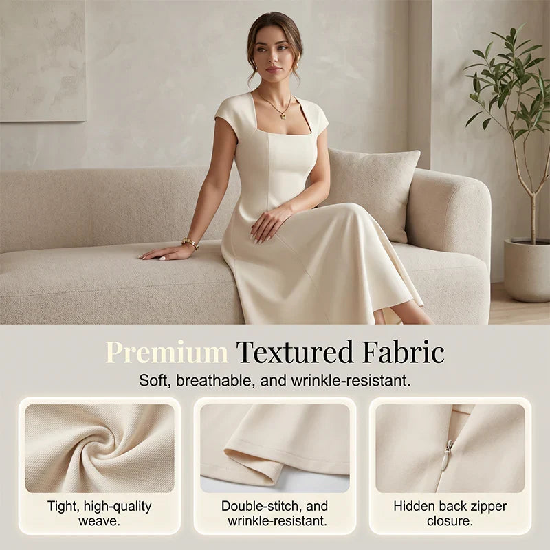 Laura - Square-Neck A-Line Midi Dress